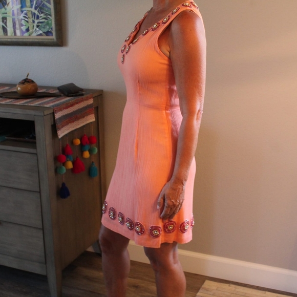 Stunning Tangerine Dress w/Exquisite Beadwork - Picture 4 of 12